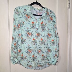 Figueroa & Flower Floral Print Women's Long Sleeve Top Tunic Blouse Size XL